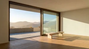 Alzante scorrevole in legno con vista sulla valle